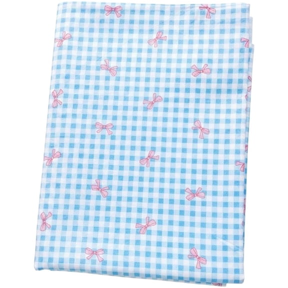 Jiibva Blue Grid Bow Printed Cotton Sewing Fabric, Decorative Craft Fabric for Quilting Bedding Pillows 160x100cm