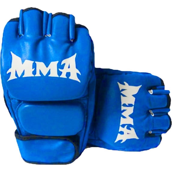 Jiibva Blue PU Leather Half Finger MMA Boxing Gloves, EVA Padded Training Fight Gloves for Adults 9.45 Inch