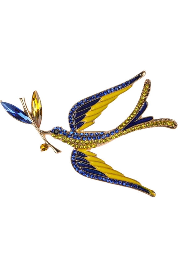 Blue & Yellow Peace Dove Wheat Brooch, Enamel and Rhinestone Swallow Lapel Pin for Men and Women
