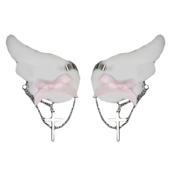 Jiibva Bow Hairpin for Women 2 Pcs Gothic Hair Bow Wing Bowknot Hair Clip with Cross Pendant Decoration Women Bowknot Clips Hair Accessories for Wedding Party