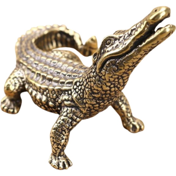 Jiibva Brass Crocodile Figurine Miniature Alligator Statue Vintage Brass Animal Sculptures Home Feng Shui Decor Accessories