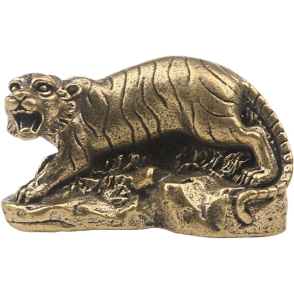 Jiibva Brass Figurine Copper Tiger Statue Ornaments Animal Sculpture Small Brass Figurine Collectibles Gift Miniature Crafts Decor for Home Or Office