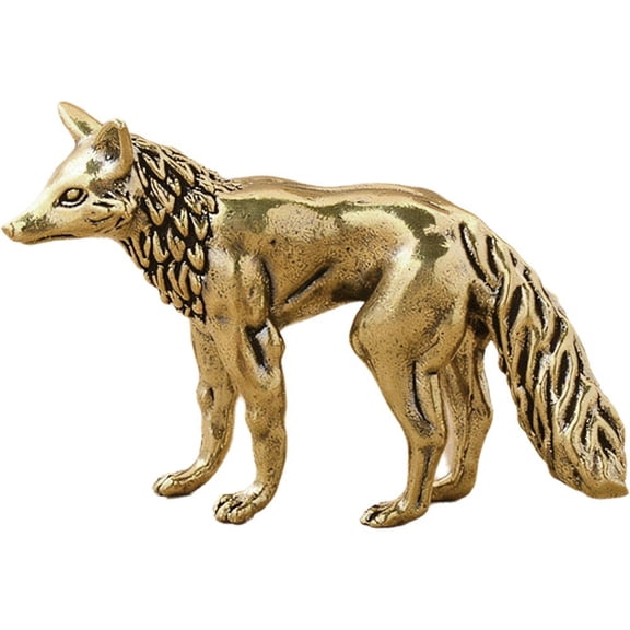 Jiibva Brass Fox Mini Fox Figurine Tiny Brass Animal Figure Small Brass Metal Statue Ornament