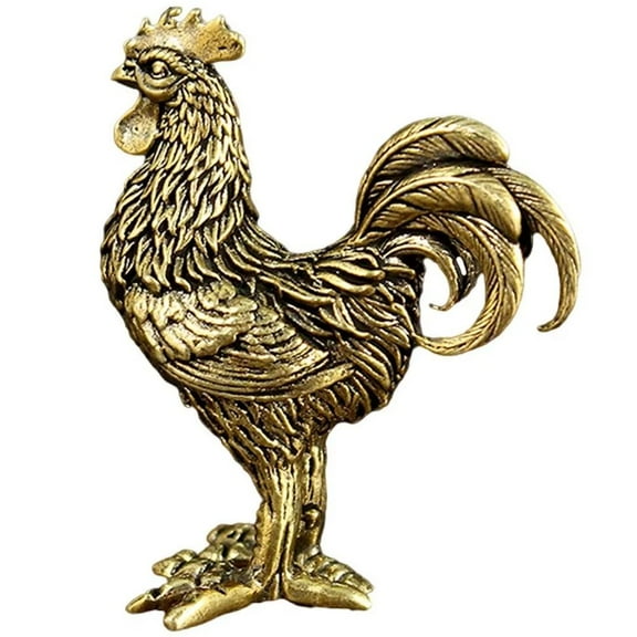 Jiibva Brass Handmade Rooster Luck Wealth Symbol Chicken Figurine Yard Chicken Sculpture Brass Standing Rooster Ornament Feng Shui for Home Office