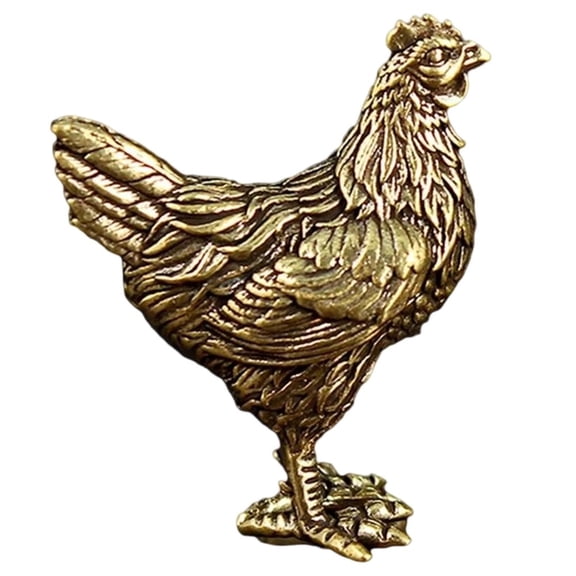 Jiibva Brass Handmade Rooster Luck Wealth Symbol Chicken Figurine Yard Chicken Sculpture Brass Standing Rooster Ornament Feng Shui for Home Office