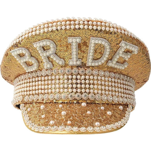 Jiibva Bride Captain Hat Sequin Military Hat Rhinestone Steampunk Cap For Hen Party Festival, Bachelorette Bridal Shower