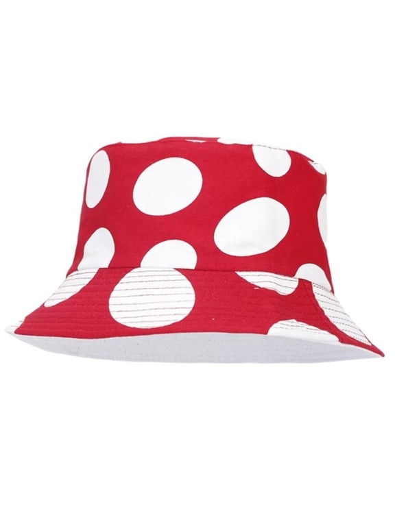 Bucket Hat Mushroom Print Bucket Hat Reversible Double-Side Fisherman Hat Cute Travel Sun Cap Daily Beach Vacation Getaway Cap