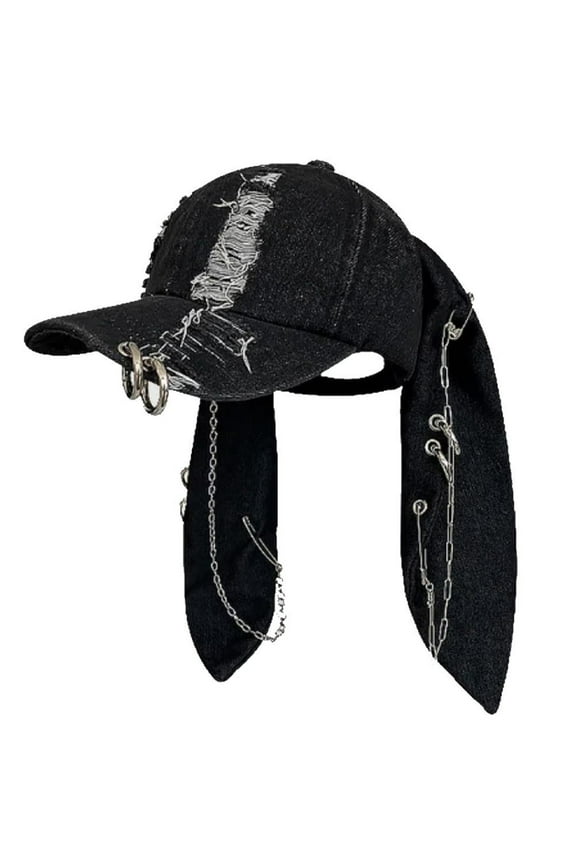 Bunny Ears Hat Y2k Rabbit Ears Denim Ripped Baseball Cap Unisex Street Trend Adjustable Cap Hip-hop Beanies for Men Women