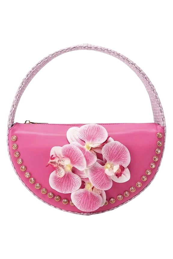 Butterfly Orchid Handbag Clutch Tote Handbags, Mini Shoulder Bag Handbag with Flower Decor for Travel Shopping Work Daily Use