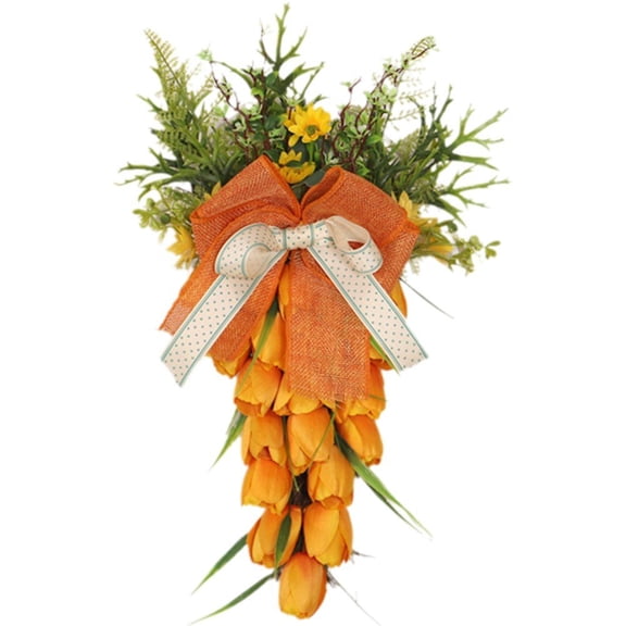 Jiibva Carrot Shape Front Door Wreath, Easter Wreath Decor Orange Easter Hang Decor For Holiday Farmhouse Home Wall Window