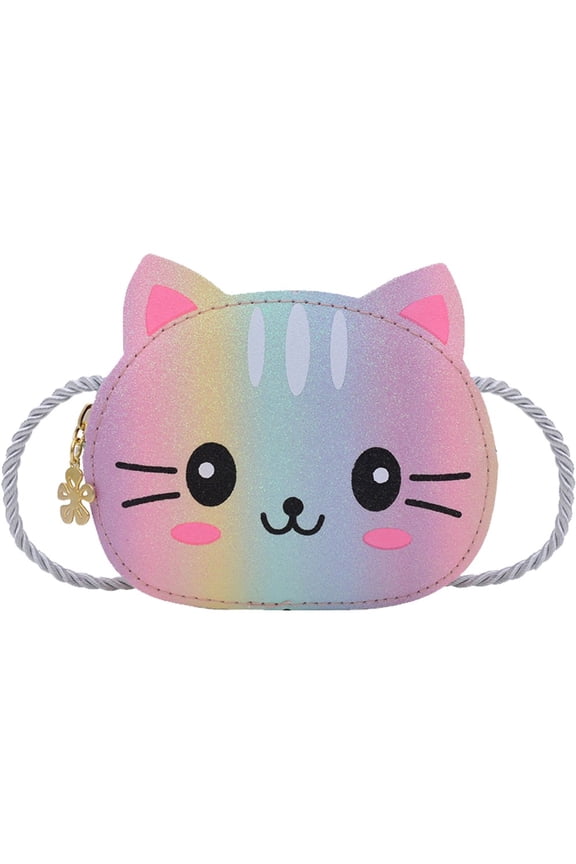 Cartoon Cat Design Mini Crossbody Bag, Small PU Leather Coin Purse with Adjustable Strap