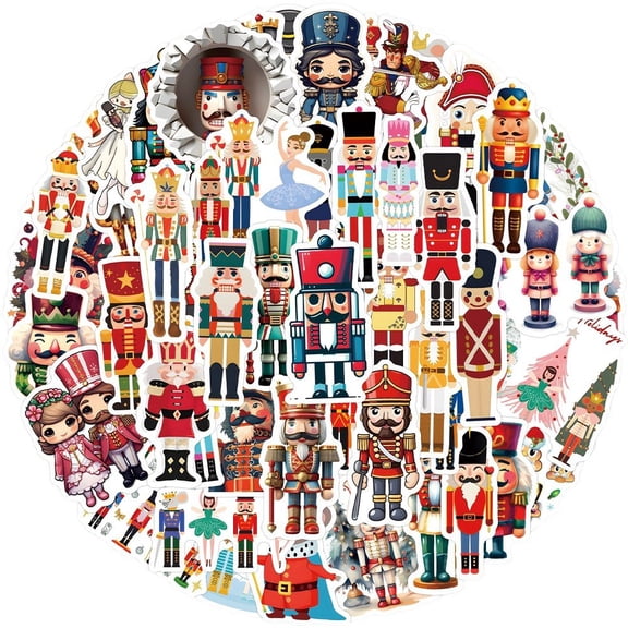 Jiibva Cartoon Nutcracker PVC Stickers Set, 55Pcs Waterproof Graffiti Decal for Water Bottle Laptop, As Shown