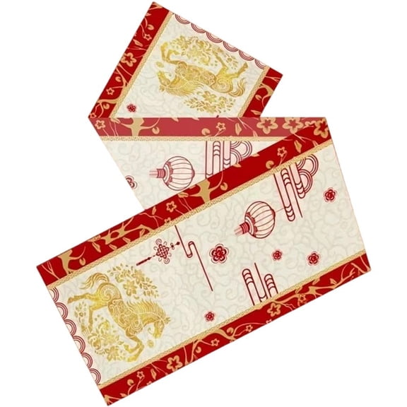 Jiibva Chinese New Year Table Runner 2026 - 13x72 Inch Lunar New Year of The Horse Decorations Spring Festival Kitchen Dining Table Decor for Holiday Party