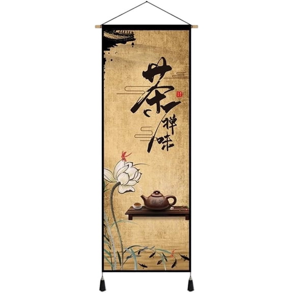 Jiibva Chinese Scroll Painting Zen Wall Hanging Painting Retro Wall Decoration for Living Room Bedroom Office Home Accessory