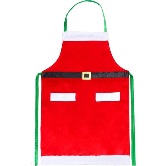 Hfppkn Red Velvet Santa Claus Apron with Belt, Unisex Christmas Kitchen Apron for Baking Party, 77x58cm