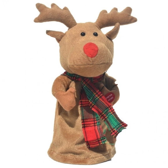 Jiibva Plush Animated Singing Deer Doll, Battery-Operated Moving Holiday Decoration for Home