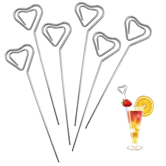 Jiibva Cocktail Picks 6pcs Stainless Steel Fruits Toothpicks Reusable Cocktail Martini Drink Sticks for Bar Party Barbeque Snacks Club
