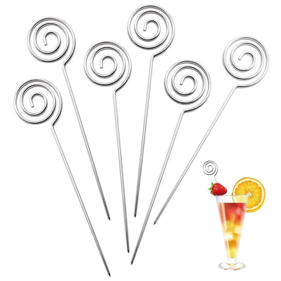 Jiibva Cocktail Picks 6pcs Stainless Steel Fruits Toothpicks Reusable Cocktail Martini Drink Sticks for Bar Party Barbeque Snacks Club