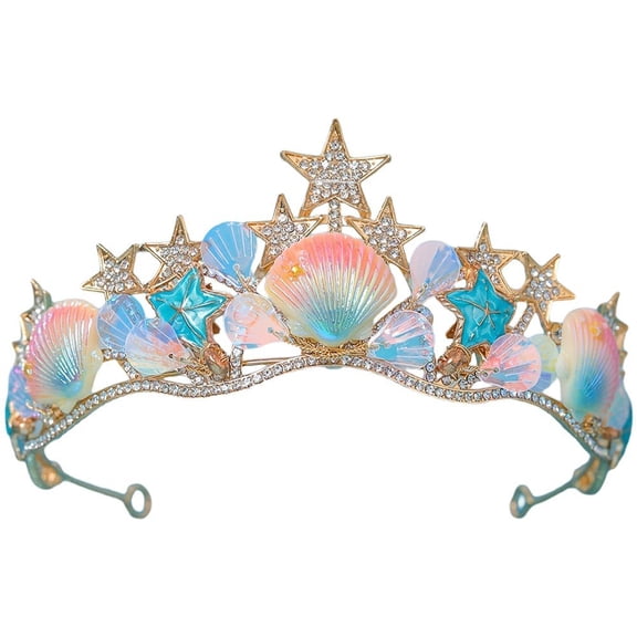 Jiibva Colored Seashells Crown Starfish Hair Accessories Mermaid Costume Hair Hoop Ocean Style Costume For Women Girls Birthday Party Tiaras