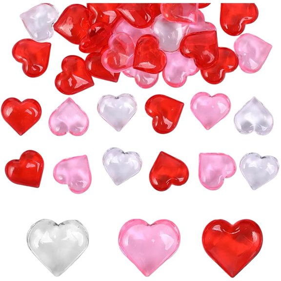 Jiibva Colorful Acrylic Heart Bead for Valentines Day, Mother's Day Decorations Arts Crafts Holiday Wedding Table Scatter Decorations