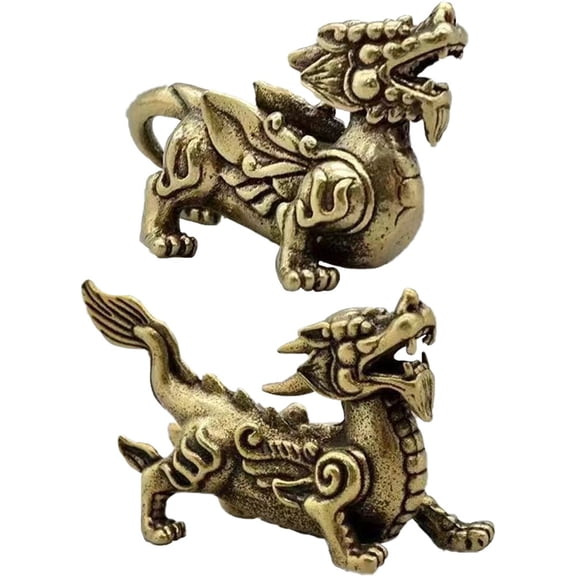 Jiibva Copper Chinese Mythical Beast Pixiu Miniature Figurines 1 Pair Ornaments Brass Lucky Animal Desktop Decorations