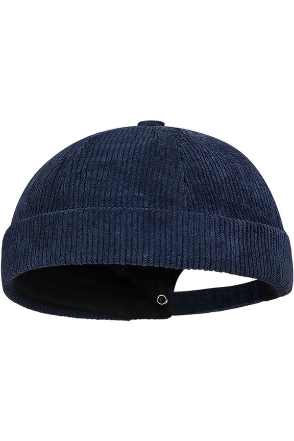 Corduroy Hat Docker Cap for Men Women, Brimless Hats Worker Sailor Cap Beanie Retro Beanie Rolled Cuff Skullcaps with Adjustable
