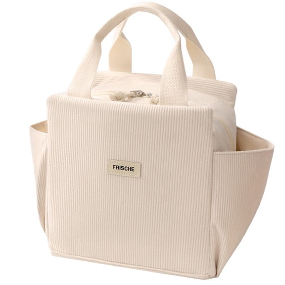 Jiibva Corduroy Lunch Bag Thermal Insulation Cooler Lunch Bag Portable Handbags Large Capacity Lunch Tote Bag for Work Picnic Travel Office