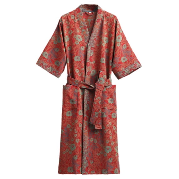 Jiibva Cotton Double Gauze Robes, Women Summer Short Sleeve Robes,Sweet Kimono Robes ,Chinese Style Simple Bathrobes Night Dress