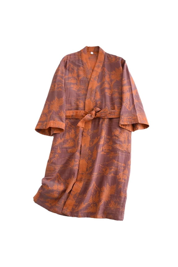 Couple Pajamas Robe Kimono Robe Loose Jacquard Night-robe Pajamas Japanese Pajamas Dressing Gown Cotton Robe Women Robe Bathrobe,M