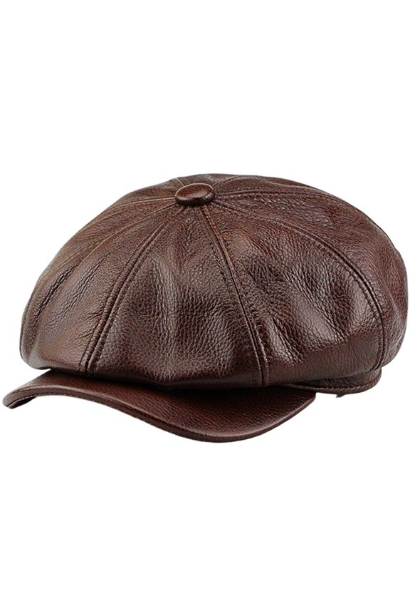 Cowhide Leather Octagonal Hats British Berets Cap Vintage Newsie Hat Fashion Bakerboy Hat Retro Newsboy Hat for Men