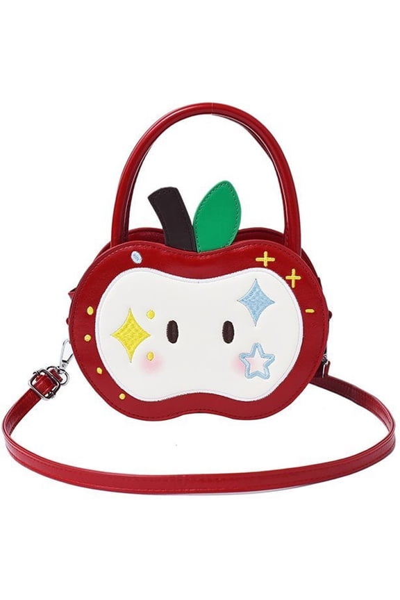 Creative Apples Shaped Crossbody Bag Cartoon Fruit Shape Handbag PU Leather Shoulder Handbag with Adjustable Strap for Women