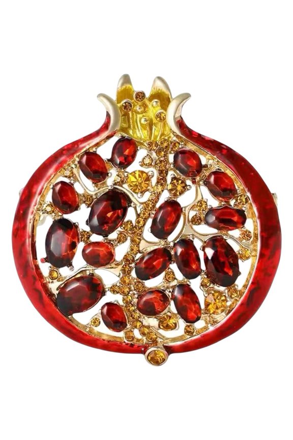 Creative Pomegranat Brooch Rhinestone Fruit Pin Elegant Sweater Clip for Wedding Clothing Bag Scarf Fashion Accessories