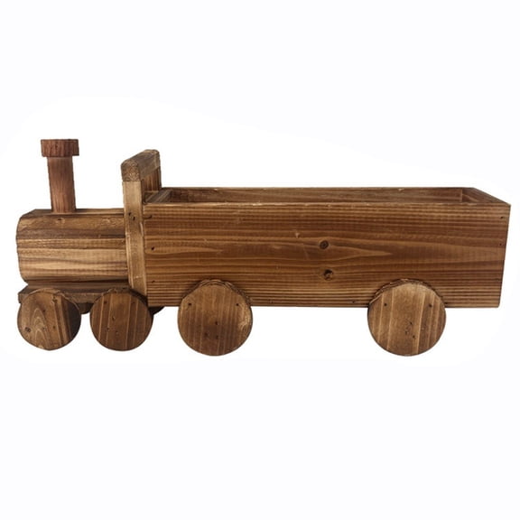 Jiibva Creative Wooden Train Shape Flower Pot Rustic Decorative Planter for Succulents Garden Display 36x16x8.5cm