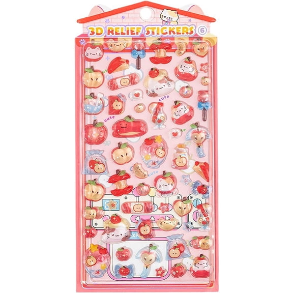 Jiibva Cute 3D Puffy PVC Stickers, Cartoon DIY Decal for Scrapbooks Laptops Water Bottles Journals, Red