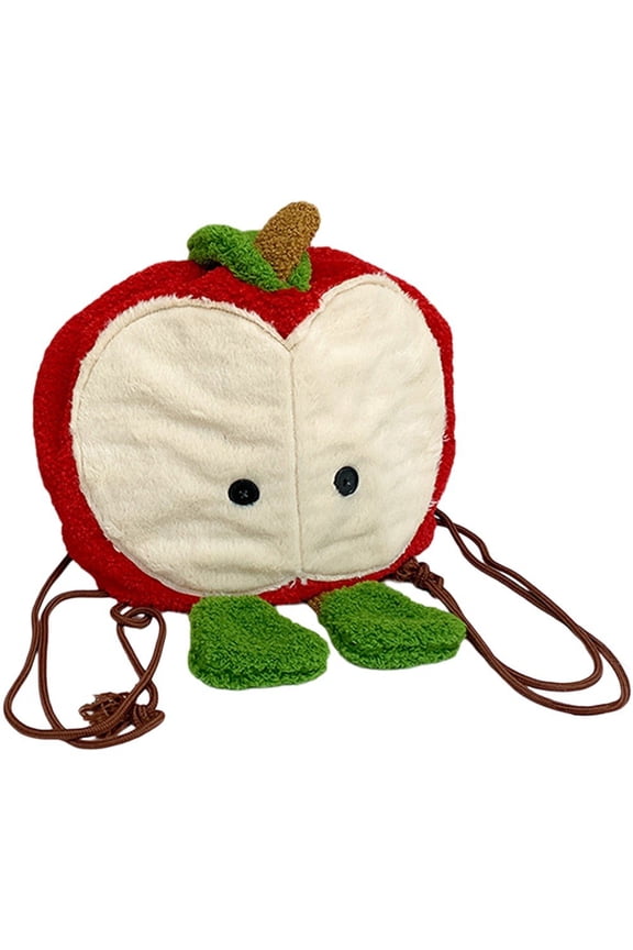 Cute Apple Shaped Plush Backpack Cartoon Apple Shoulder Bag Fuzzy Crossbody Bag Winter Coin Handbag Fluffy Chest Bag