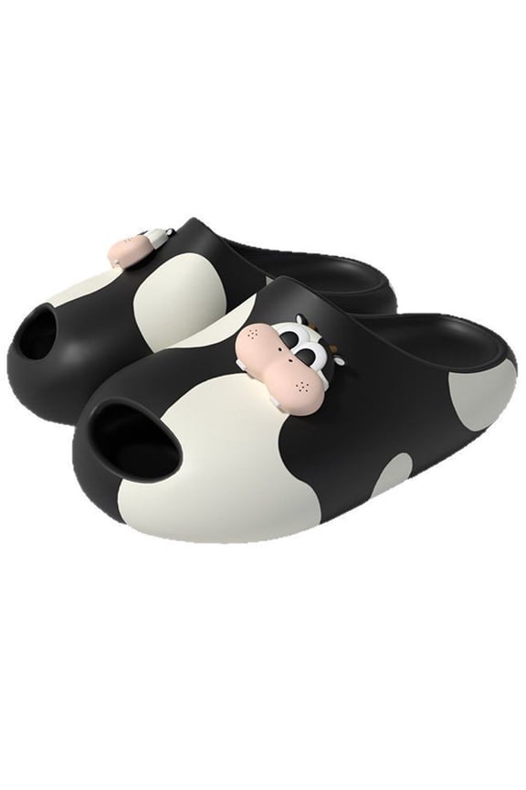 Cute Cartoon Cow Indoor Platform Slippers Women Summer Shoes Thick Sole Anti-slip Home Bathroom Shower Slides For Female