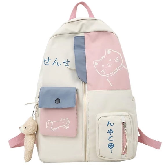 Jiibva Cute Cat Backpack, Multi Pocket Cartoon Cat Large Capacity Bookbag Rucksack Travel Backpack