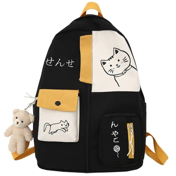 Jiibva Cute Cat Backpack, Multi Pocket Cartoon Cat Large Capacity Bookbag Rucksack Travel Backpack