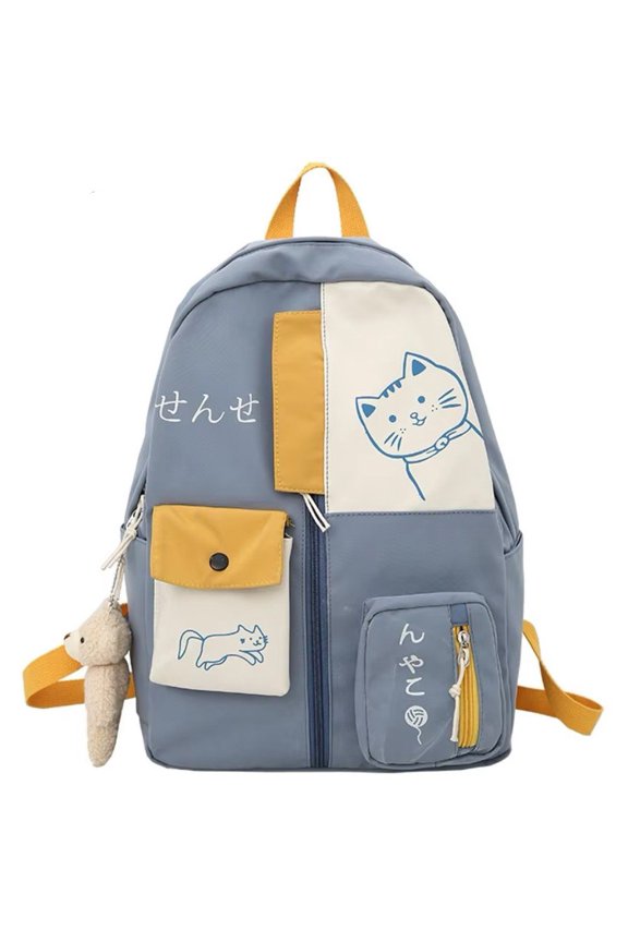 Cute Cat Backpack, Multi Pocket Cartoon Cat Large Capacity Bookbag Rucksack Travel Backpack