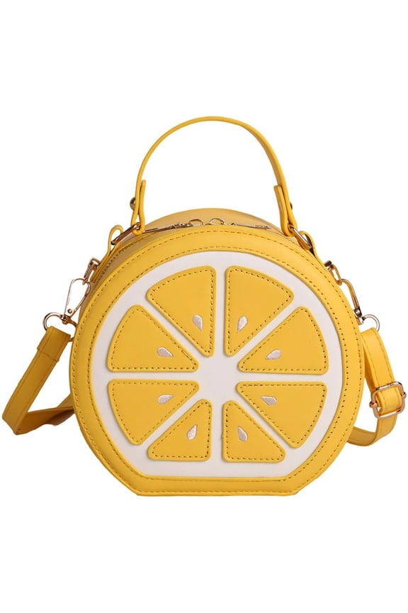 Cute Lemon Fruit Purse Women's Shoulder Handbags Round Cute Crossbody Bags Pu Leather Satchel Mini Small Bags For Shopping Travel Daily Use