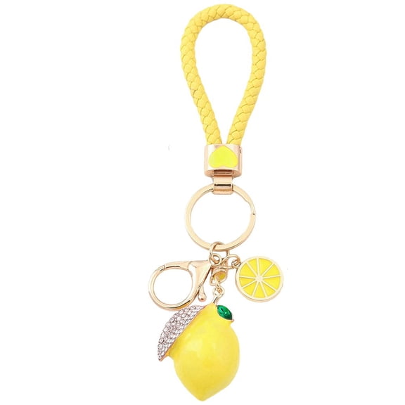 Jiibva Cute Lemon Keychain Little Lemon Crystal Rhinestone Key Chain Fruit Keyring for Purse Bag Backpack Car Jewelry Gift for Women Men