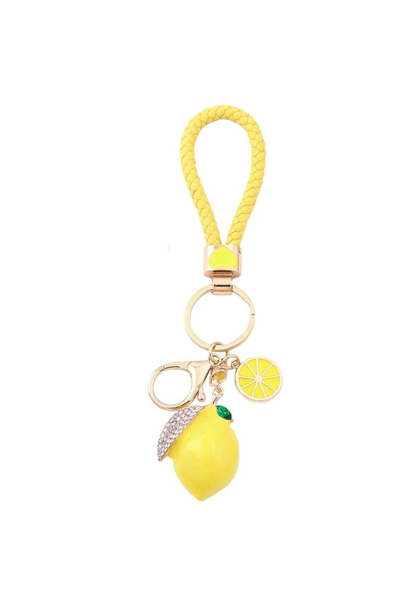 Cute Lemon Keychain Little Lemon Crystal Rhinestone Key Chain Fruit Keyring for Purse Bag Backpack Car Jewelry Gift for Women Men