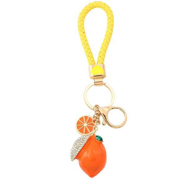 Jiibva Cute Lemon Keychain Little Lemon Crystal Rhinestone Key Chain Fruit Keyring for Purse Bag Backpack Car Jewelry Gift for Women Men