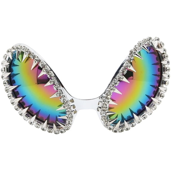Jiibva Cyberpunk Alien Rhinestone Rivet Costume Glasses Novelty Punk Cosplay Eyewear Silver Colorful
