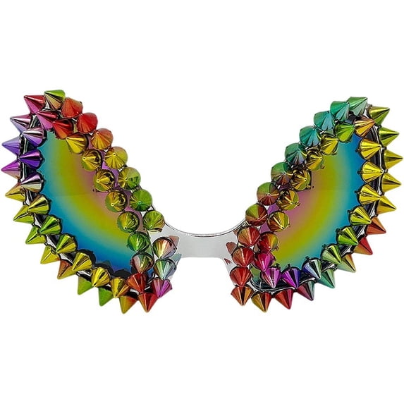 Jiibva Cyberpunk Alien Spike Rivet Costume Glasses Novelty Punk Cosplay Eyewear Colorful Lens