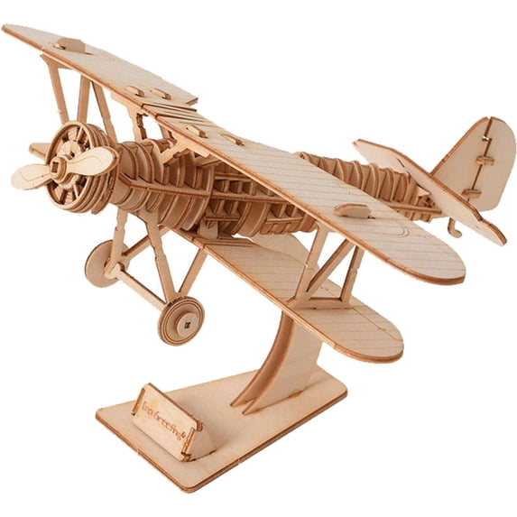 Jiibva DIY Airplane 3D Wooden Puzzle Assembly Decorative Model, Christmas Birthday Gift, 1 Set