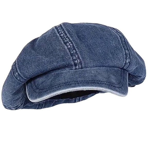 Jiibva Denim Painters Hat Retro Octagonal Hat Trendy Versatile Washed Denim Hat Unisex Paperboy Painter Beret Cap for Men Women