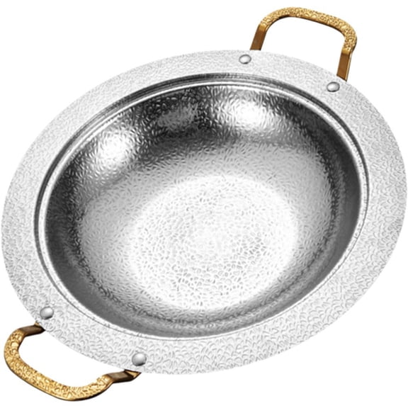 Jiibva Double Handle Plate Stainless Steel Round Tray Seafood Serving Plate Hammer Pattern Snack Plate Fruit Plate Party Platter
