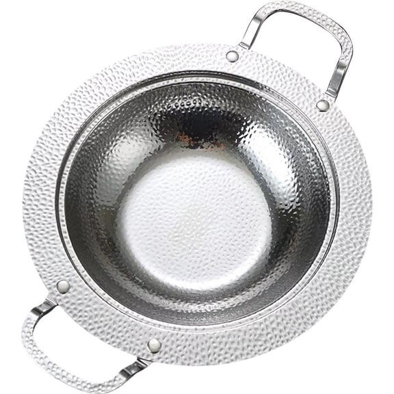 Jiibva Double Handle Plate Stainless Steel Round Tray Seafood Serving Plate Hammer Pattern Snack Plate Fruit Plate Party Platter