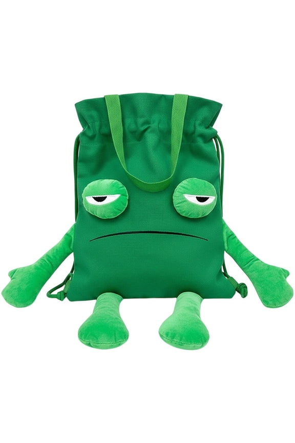 Drawstring Backpack Canvas Animal Shoulder Bags Ugly Frog Foldable Cloth Casual Daypack Four-Legged Shoulder Bag for Women Teenagers